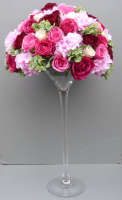 Artificial Flower Dark  Pink Wedding Martini Vase Centerpiece